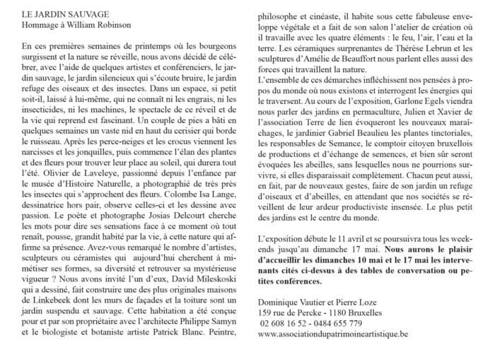 Description de l'expo Jardin Sauvage